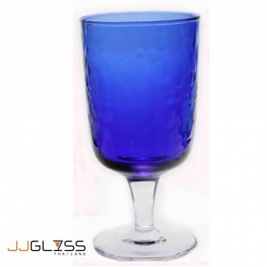 แก้วขา 17.5 ซม. ลายเย็น (N) น้ำเงิน -  แก้วขา แฮนด์เมด ขาใส แบบหนา สีน้ำเงิน 14 ออนซ์ (410 มล.)
